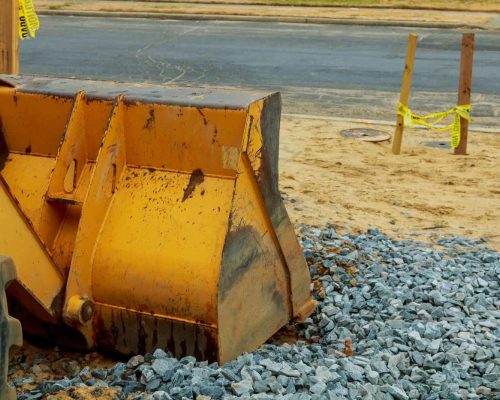 Excavator is parked at construction site bucket excavators
