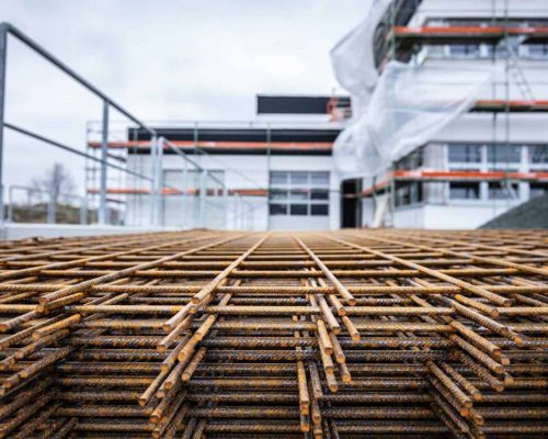 Steel rods and bars for reinforced concrete at new building construction site