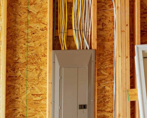 The frame building or a house with basic electrical wiring